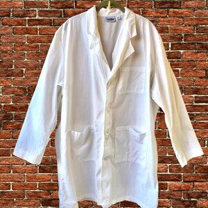 Landau White Lab Coat Notch Collar Button Front 3 Pockets HAND HOLE mens large